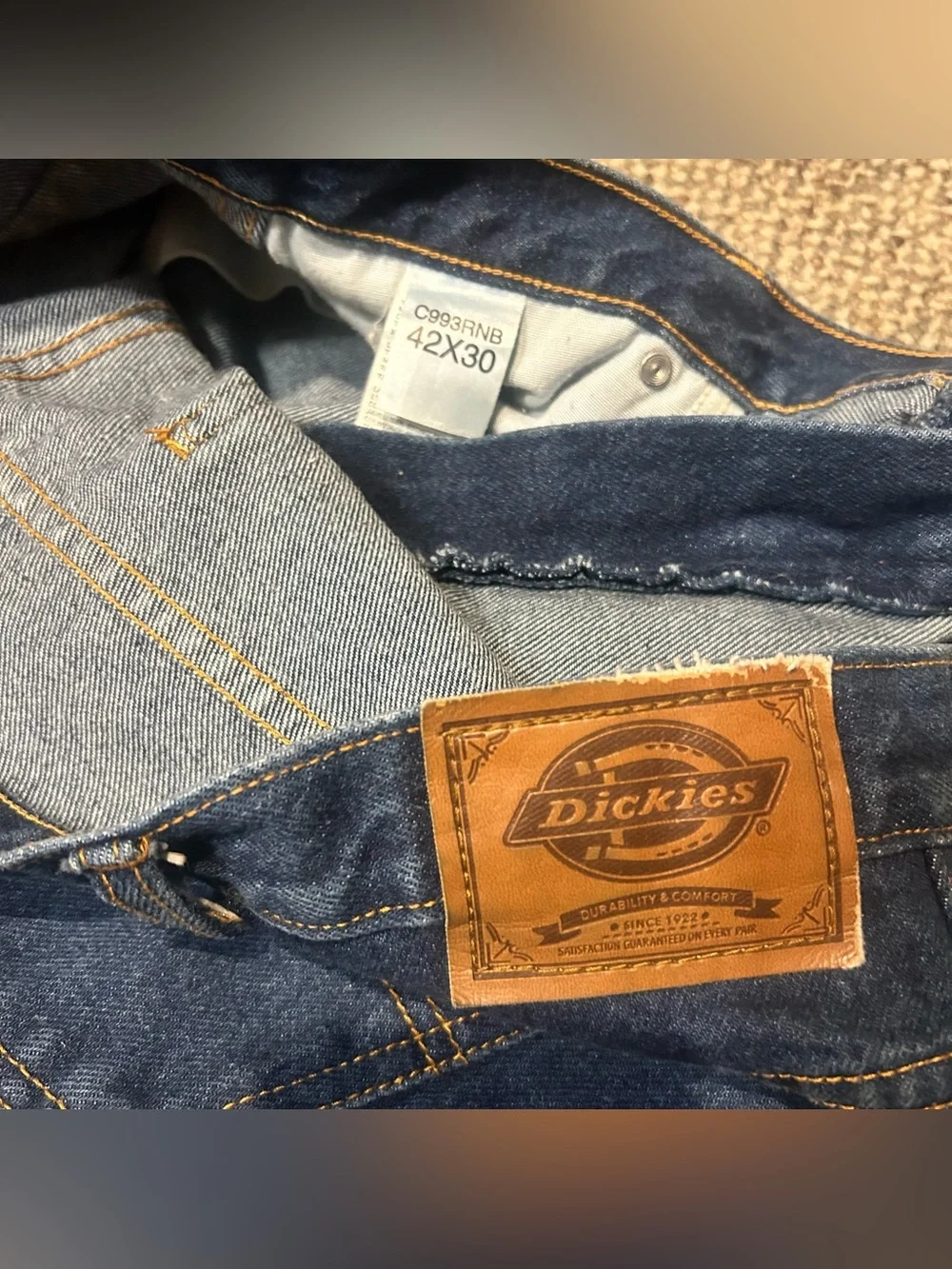 Dickies Straight Leg Jeans Mens Dark Blue Denim Cotton 5-Pocket Outdoor 42x30